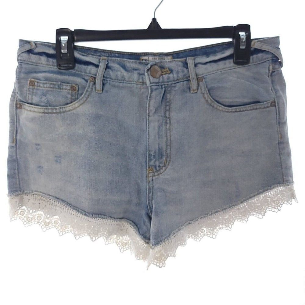 Free People Denim White Lace Trim Shorts Womens Size 29